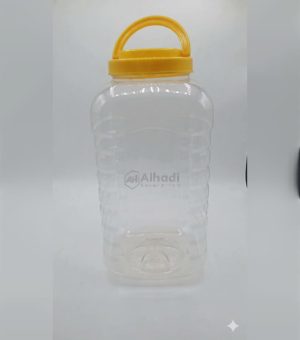 Clear plastic jar with red and yellow lid 5 kg