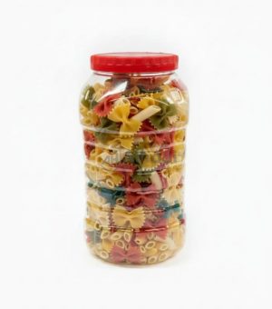 Clear plastic jar with red lid 2 kg