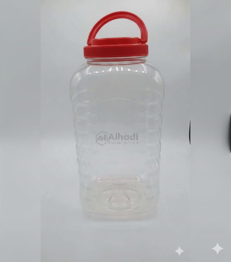 Clear plastic jar with red and yellow lid 5 kg - Image 3